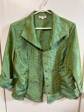 Green Textured Satin Jacket